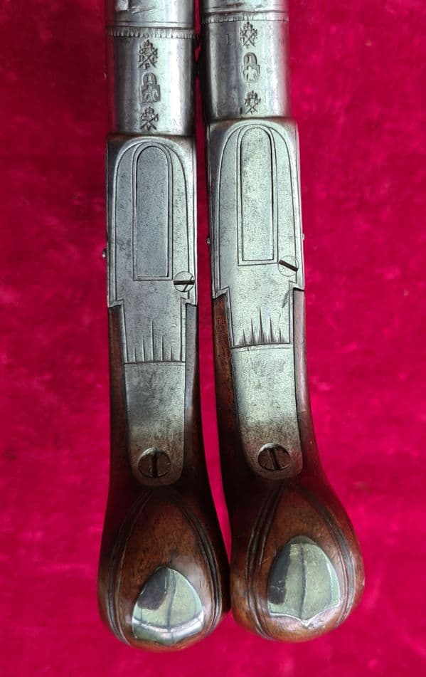 A rare pair of English Flintlock Boxlock pistols by Smith London. Circa 1780. Ref 3417